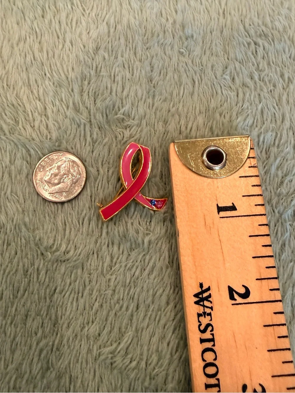 Pink Breast Cancer Awareness Ribbon Gold Tone Enamel Rhinestone Lapel Pin Brooch